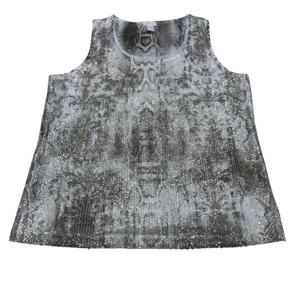 Chico's Women's Neutral Batik Sequin Tank Top Python Print Made In USA Sz 2/US L